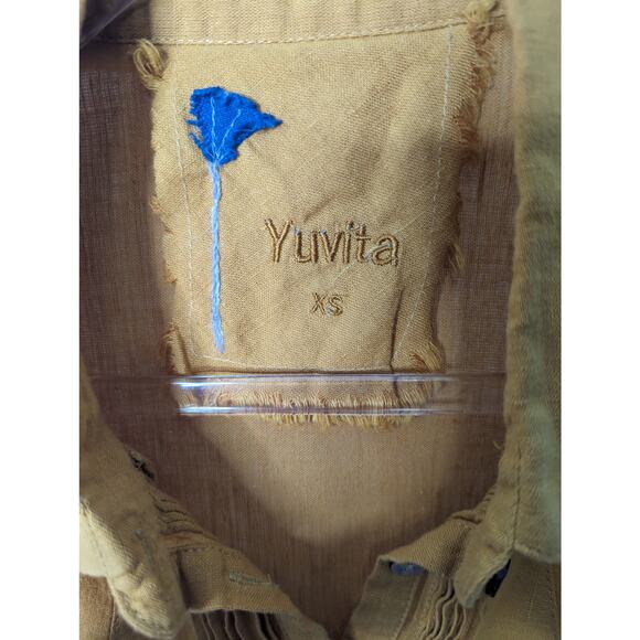 Yuvita Sleeveless Linen Pintuck Pleated Midi Dress Marigold Yellow A-Line XS - Picture 5 of 10